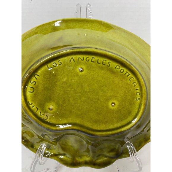 Los Angeles Potteries Vintage Pear Motif Olive Green Oval Ceramic Dish - Picture 4 of 5